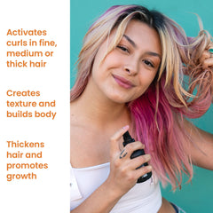 VICIOUS CURL Curlicure Therapy Mist on curly hair adds gentle shine and smoothness