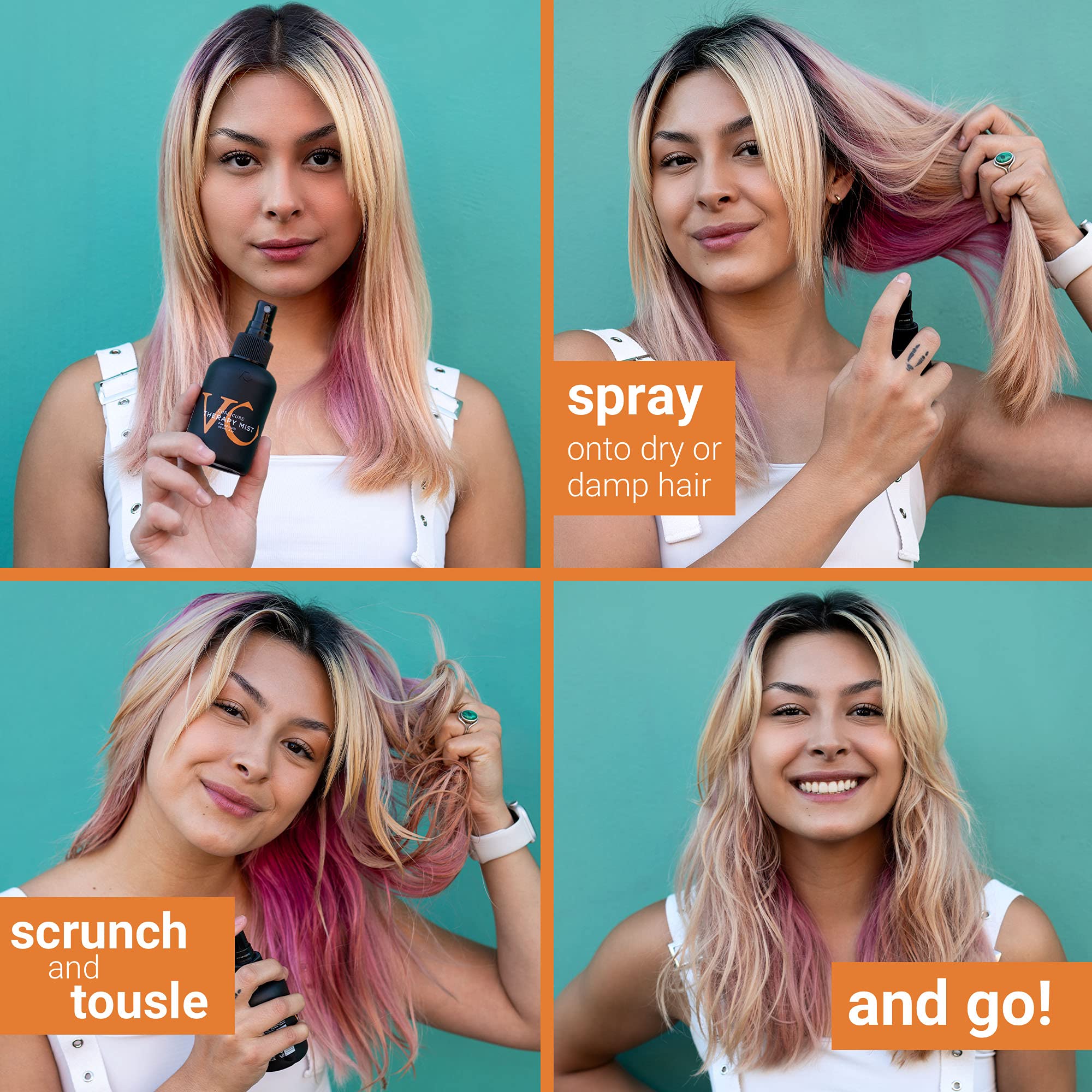 VICIOUS CURL Curlicure Therapy Mist dispensing nozzle demonstrates even distribution