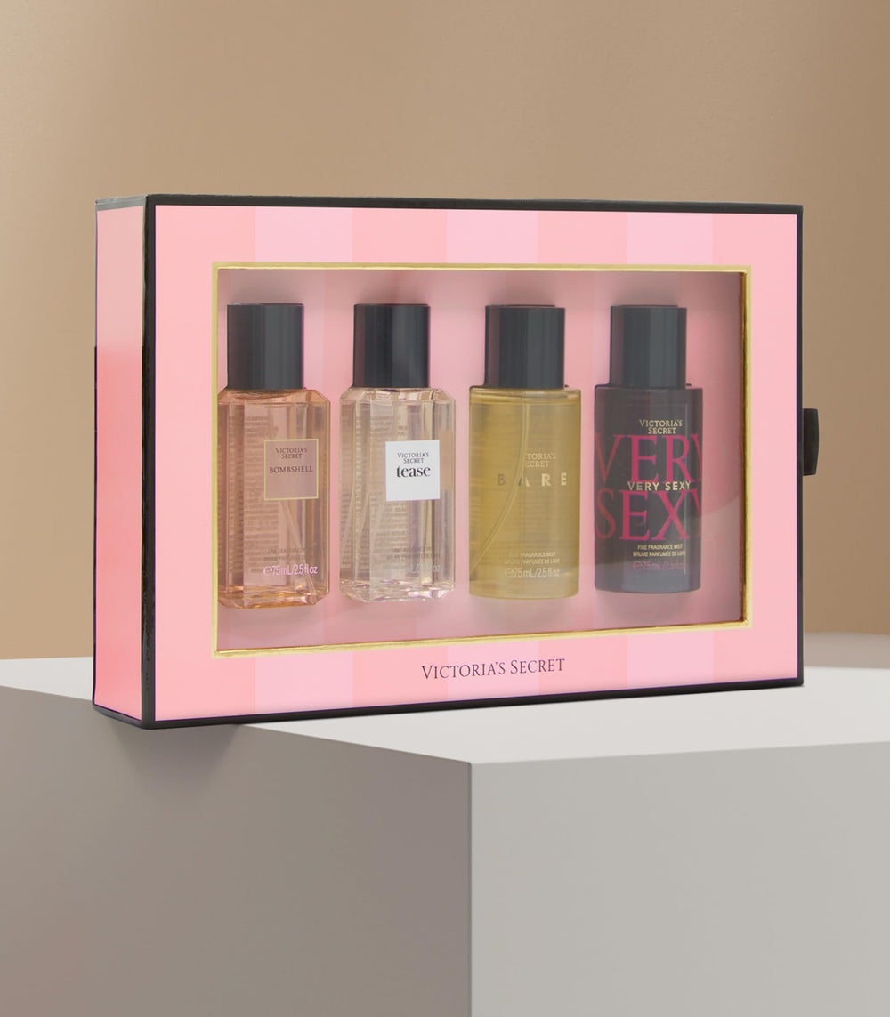 Includes four travel-size mists ideal for purse or gym bag