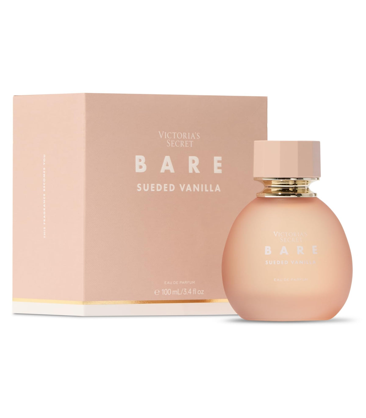 Victoria's Secret Bare eau de parfum bottle showcases a sleek, woody vanilla essence.