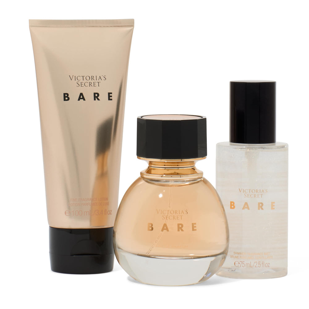 Victoria's Secret Bare gift set packaging emphasizes a luxurious fragrance experience.