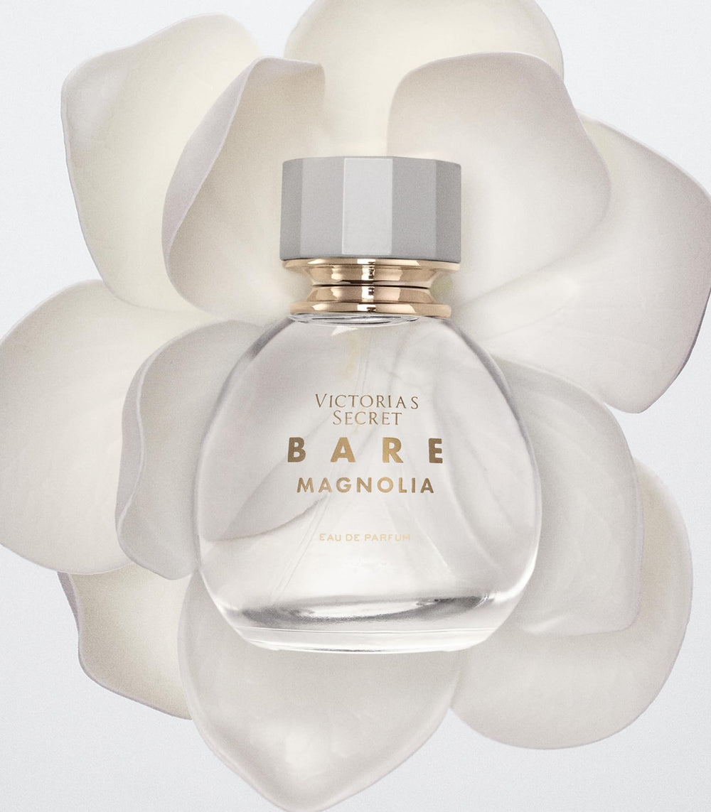 Victoria's Secret Bare Magnolia cap close-up, refined packaging and premium scent cues.
