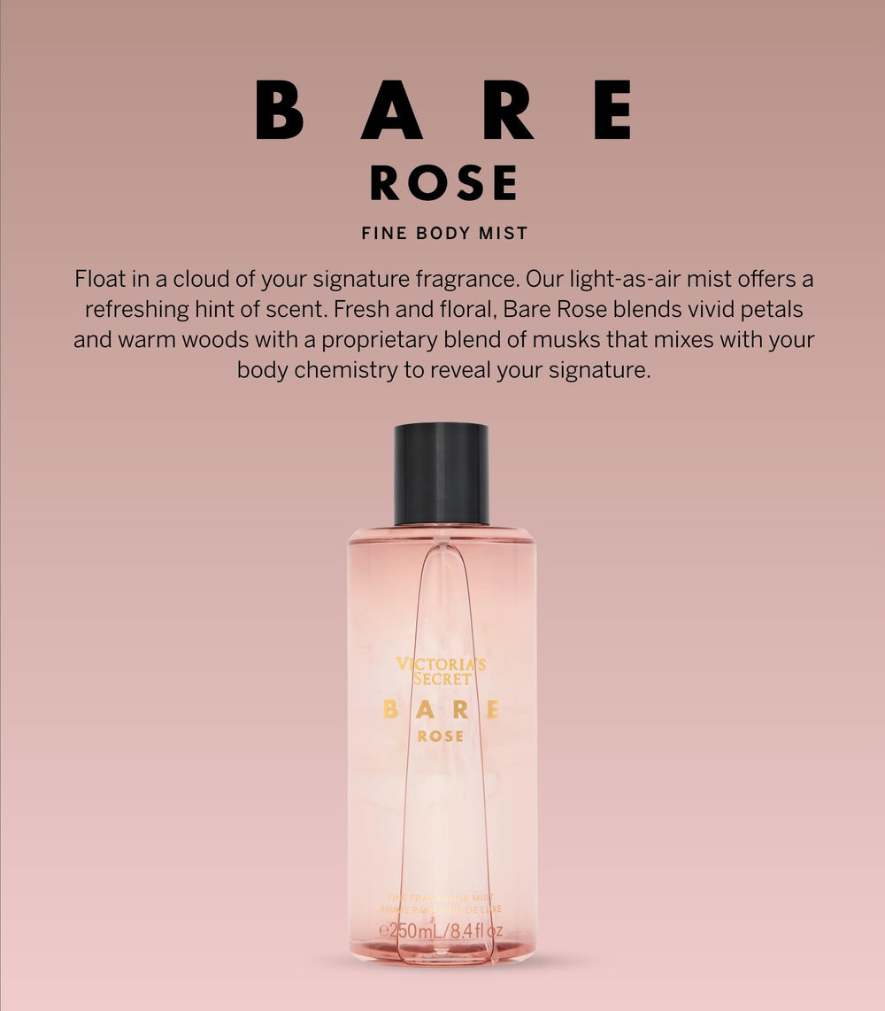 Bare Rose fragrance mist spray delivers a light touch of warmth.