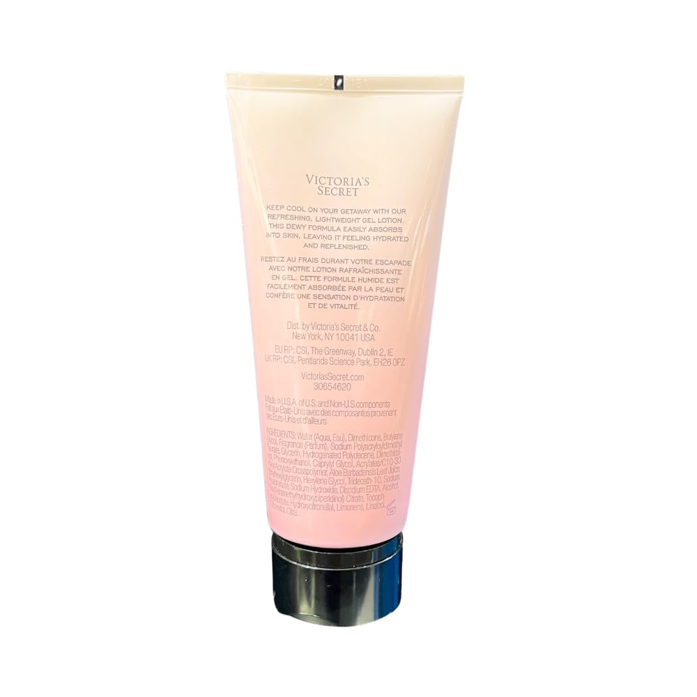 Victoria's Secret Bombshell Cooling Gel Lotion texture closeup highlights fast-absorbing moisture.