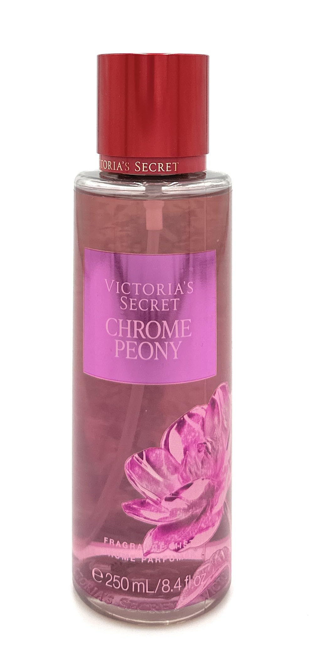 Victoria's Secret Chrome Peony Mist bottle: a lightweight, versatile fragrance for daily wear.