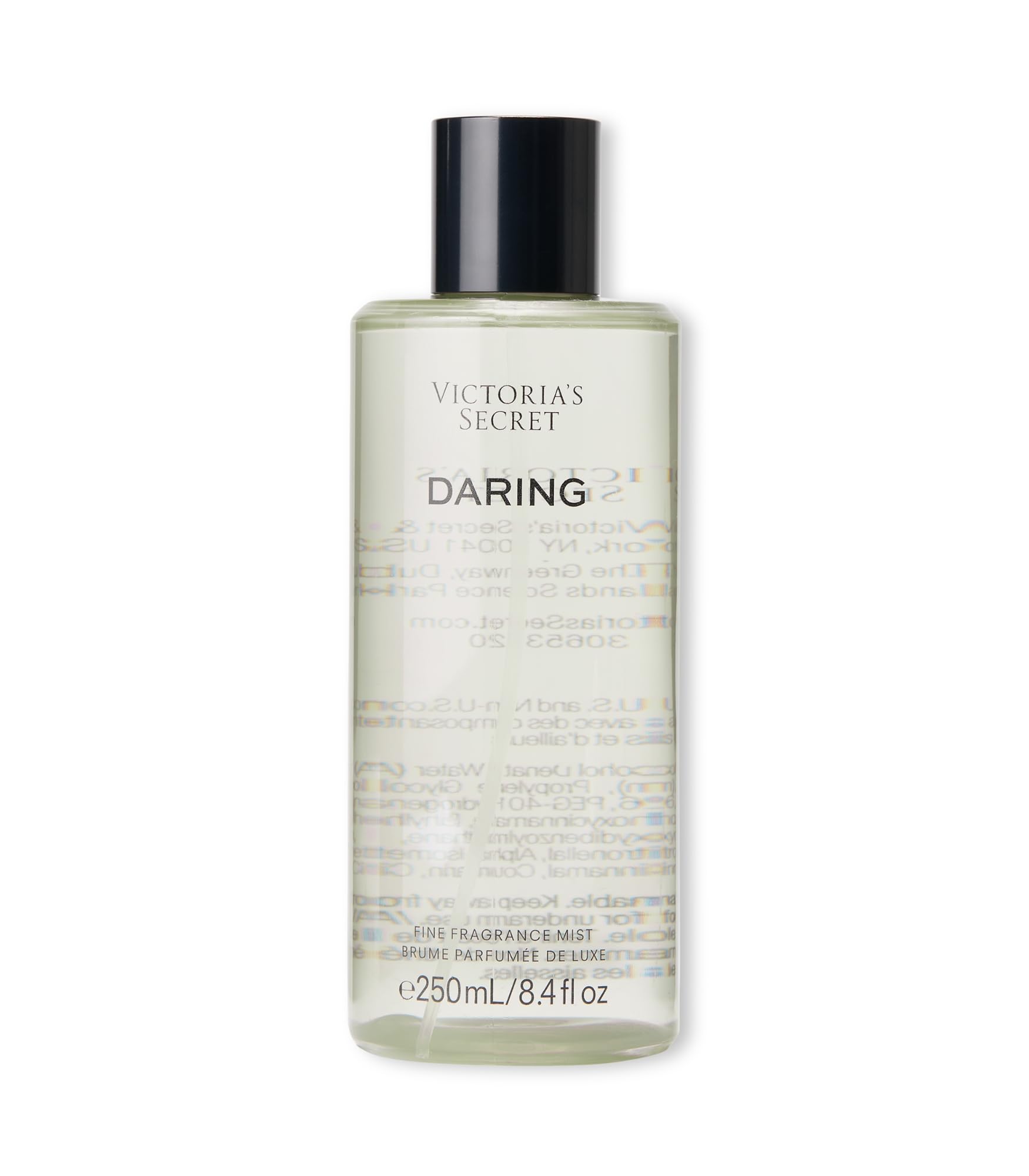 Victoria's Secret Daring Fragrance Mist bottle view highlighting amber-woody notes for daily wear.