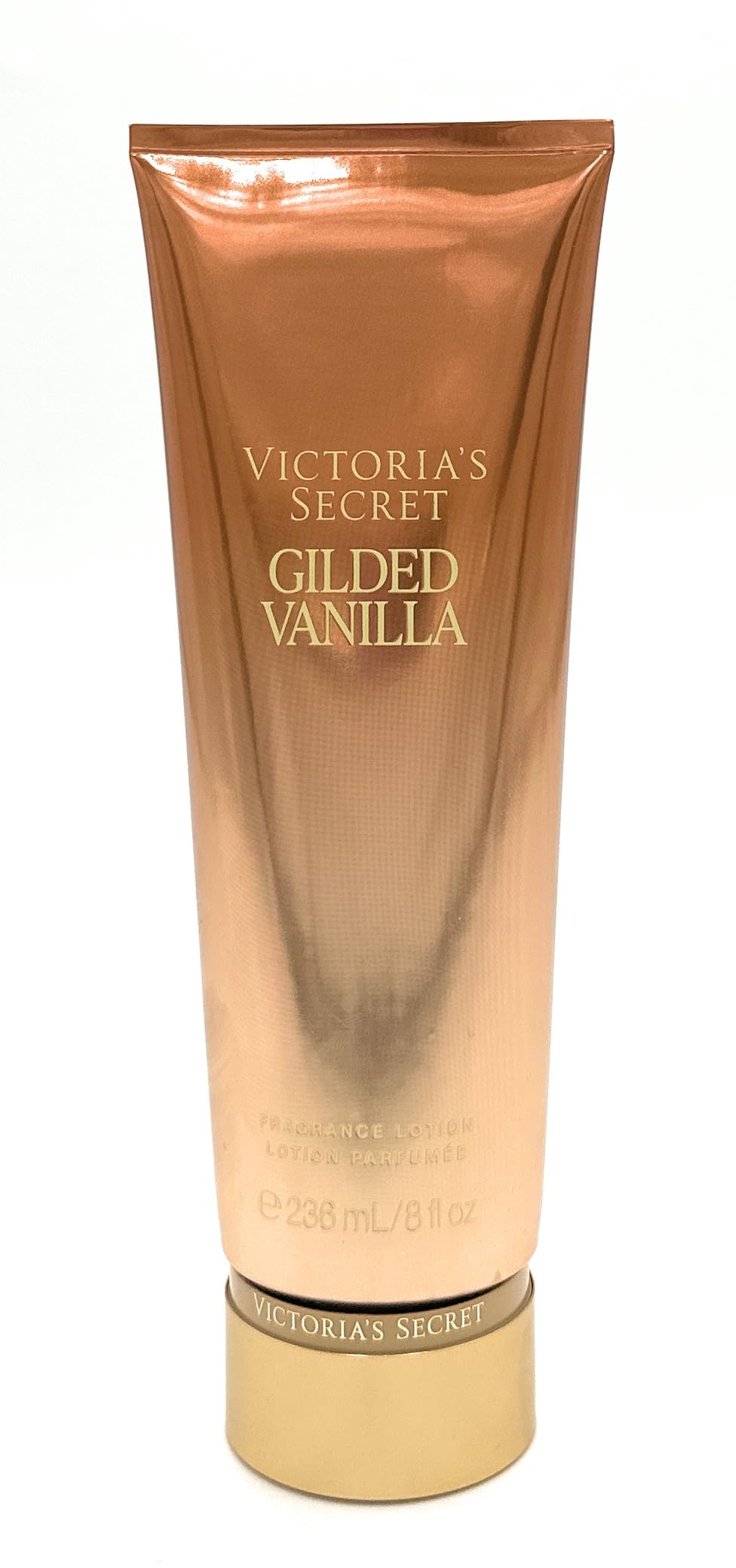 Victoria's Secret Gilded Vanilla bottle highlights warm, creamy notes for daily elegance.