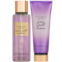 Victoria's Secret Love Spell Shimmer Mist bottle adds iridescent shimmer for radiant skin