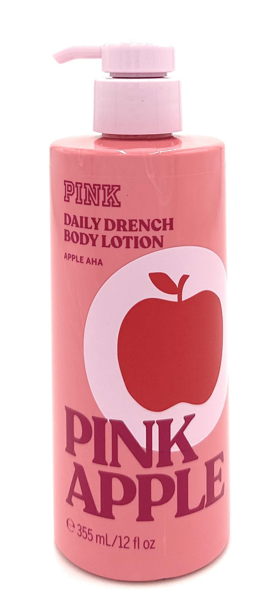 Victoria's Secret Pink Apple body lotion pump bottle, daily hydration with a gentle fragrance.