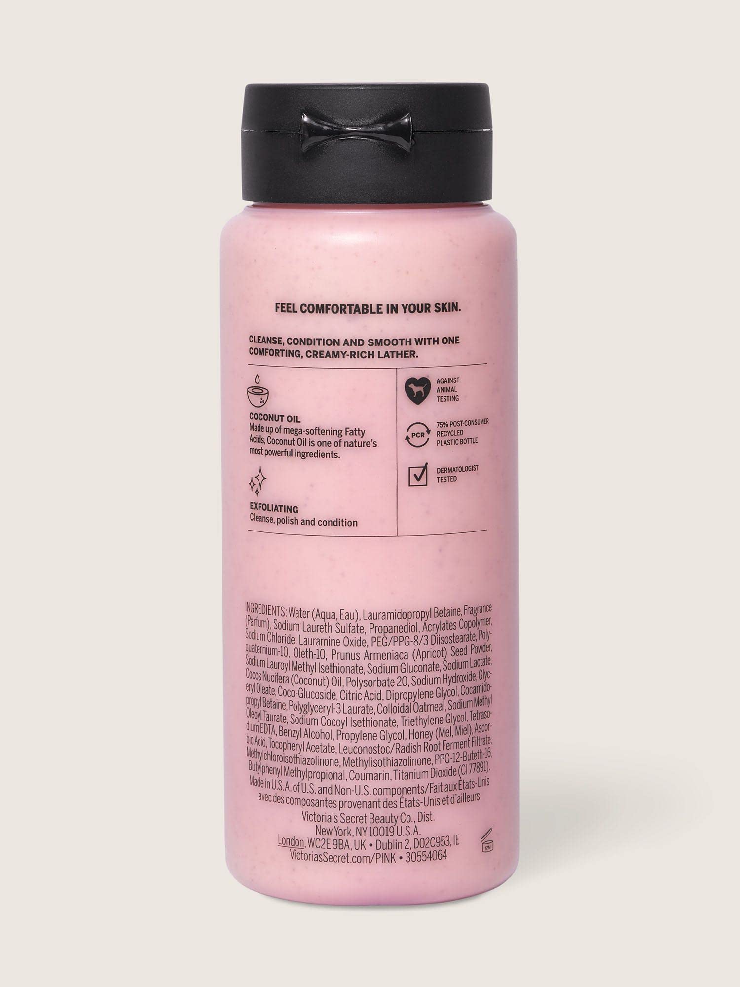 Victoria's Secret Pink Coco Scrub Wash creamy lather texture indicating gentle cleansing.