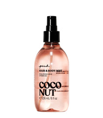 Victoria's Secret PINK Coconut Hair & Body Mist bottle for refreshing skin and hair.