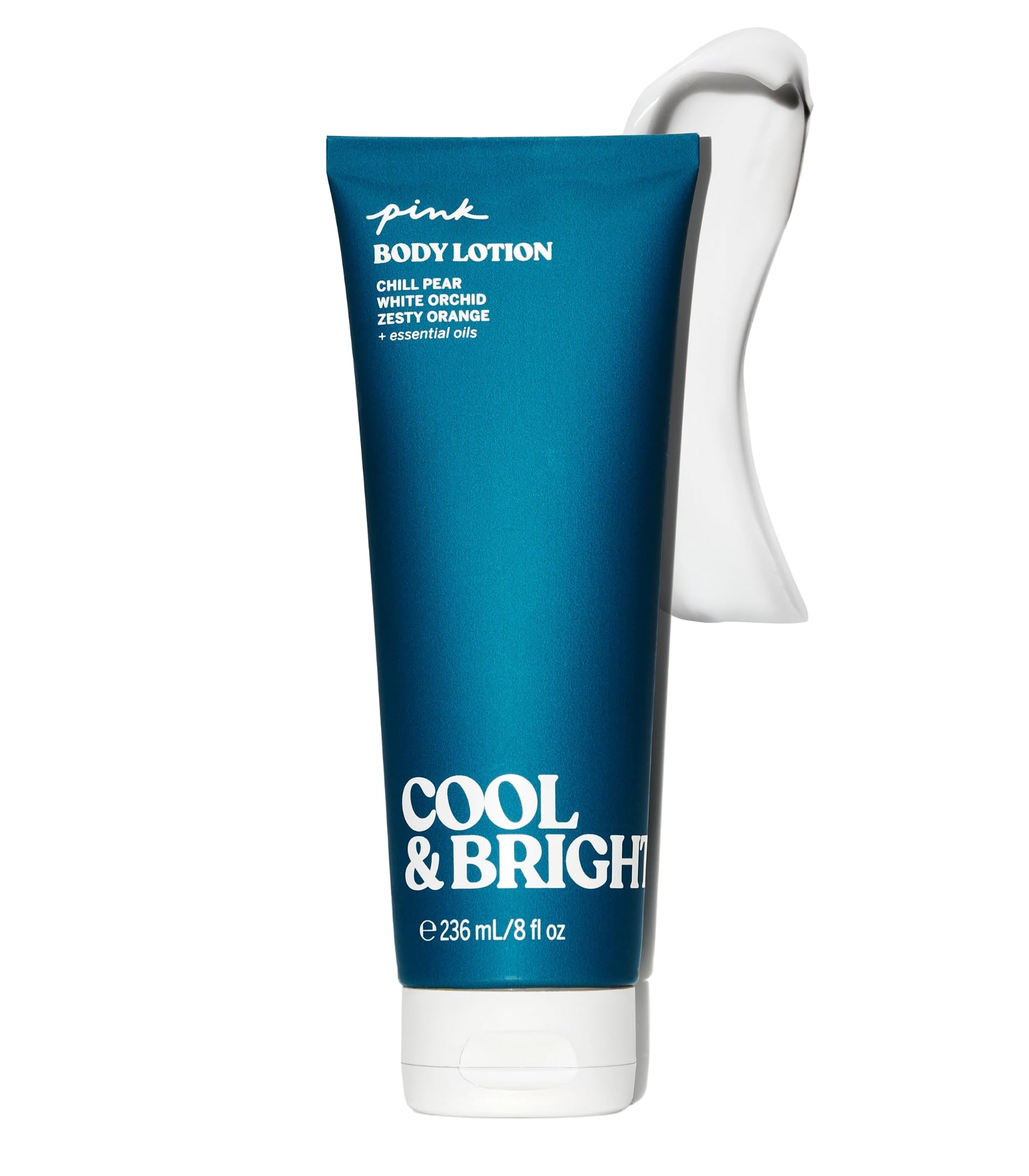 Victoria's Secret Pink Cool and Bright fragrance lotion bottle pour highlights refreshing application
