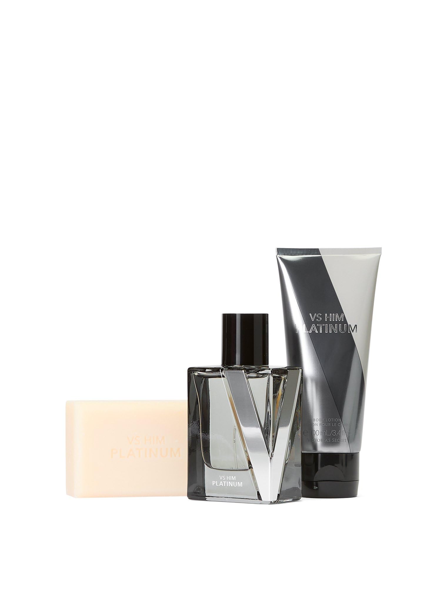 Victoria's Secret Platinum Him travel lotion bottle, compact and TSA-friendly for trips.