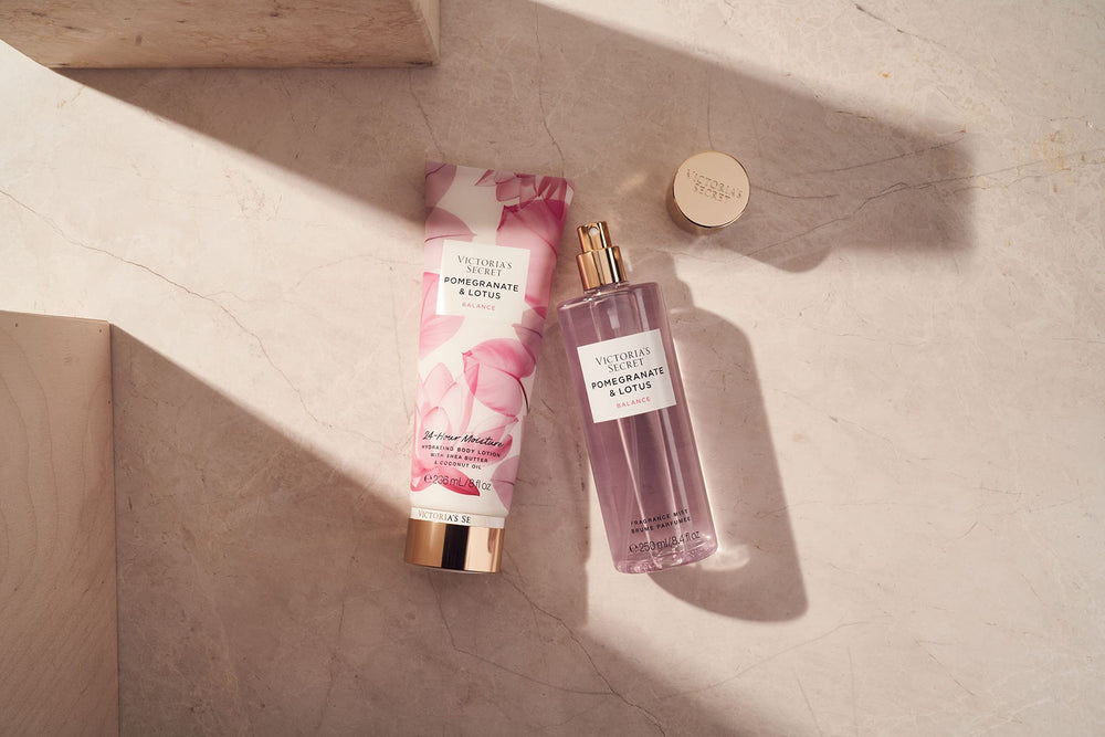 Victoria's Secret Pomegranate & Lotus fragrance mist pairing hints scent layering.