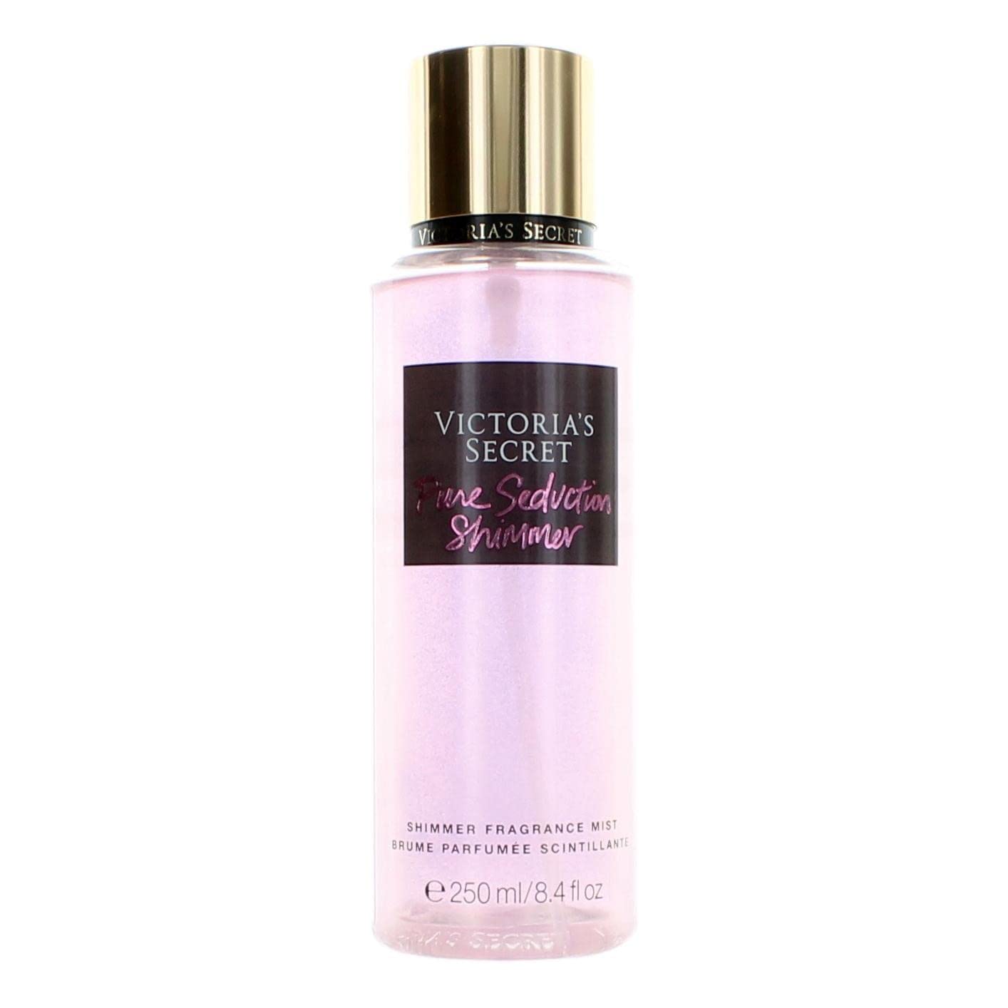Victoria's Secret Pure Seduction Shimmer Fragrance Mist bottle offers a shimmering finish for long-lasting daily scent