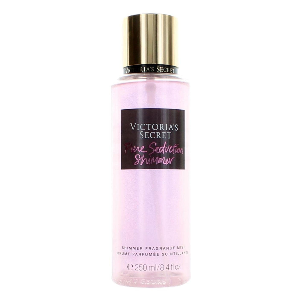 Victoria's Secret Pure Seduction Shimmer Fragrance Mist bottle offers a shimmering finish for long-lasting daily scent