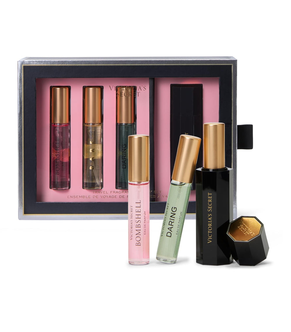 Victoria's Secret Bombshell travel bottle, ideal for on-the-go fragrance during trips.