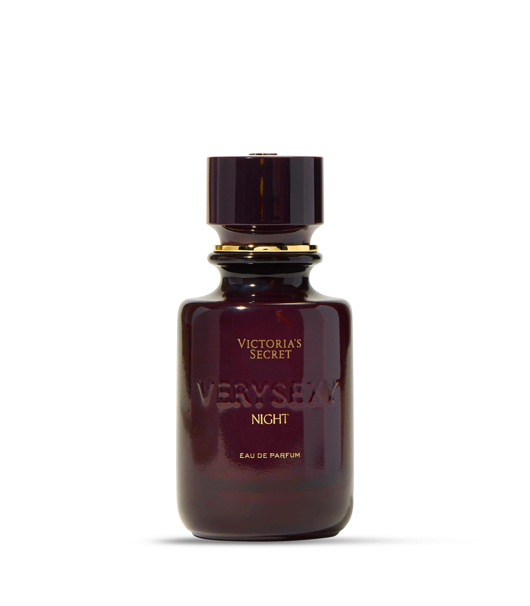 Victoria's Secret Very Sexy Night bottle closeup emphasizes elegant design and lasting scent.
