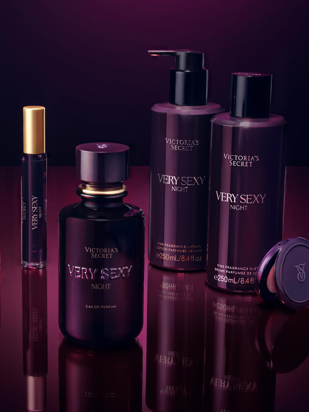 Victoria's Secret Very Sexy Night packaging emphasizes lasting fragrance performance.
