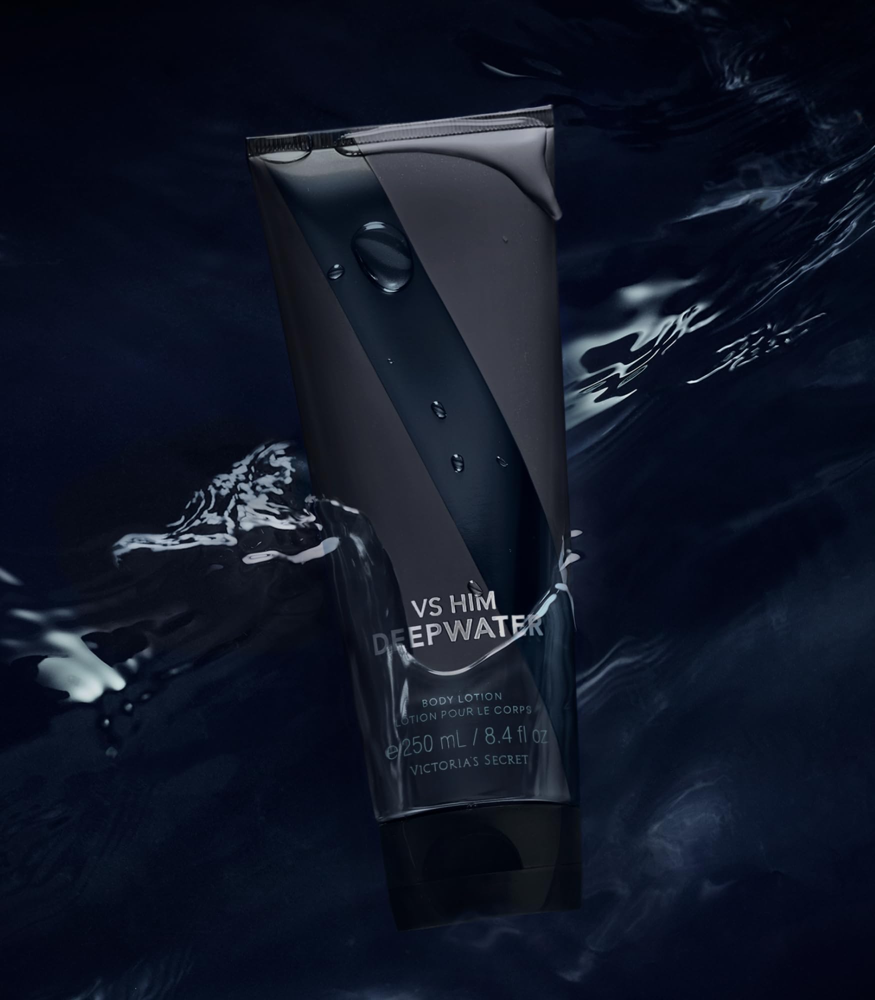 Victoria's Secret VS Him Deepwater lotion texture shown on skin for quick absorption.
