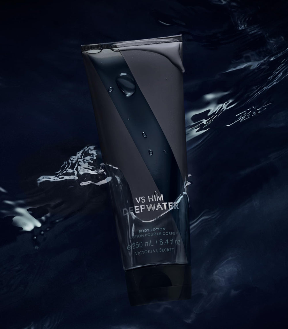 Victoria's Secret VS Him Deepwater lotion texture shown on skin for quick absorption.