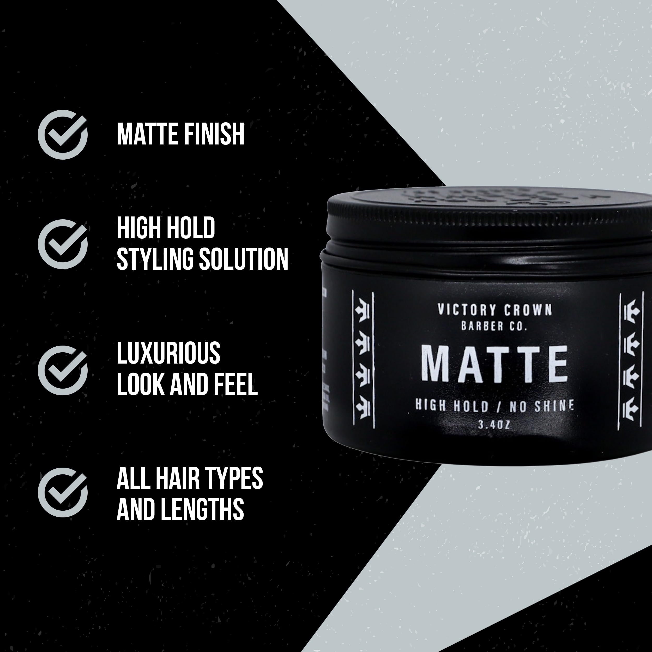 Victory Crown Matte Pomade hair application in hands demonstrates easy distribution and lightweight hold.