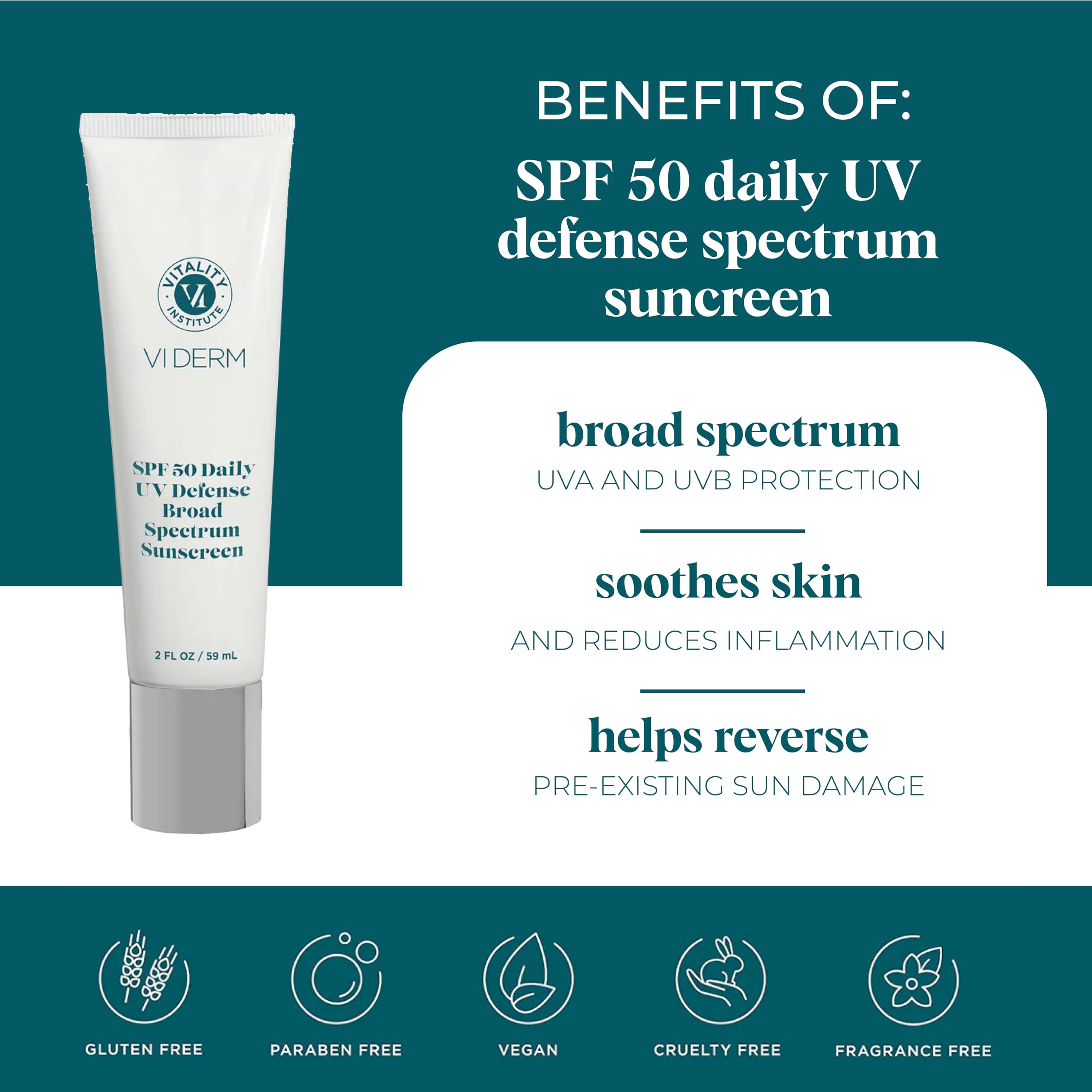 VI Derm SPF 50 application on the body demonstrates full coverage.