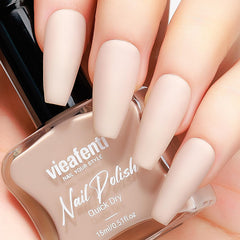 Vieafenti Matte Nude nail polish bottle closeup showing velvet matte finish for chic at-home manicures.