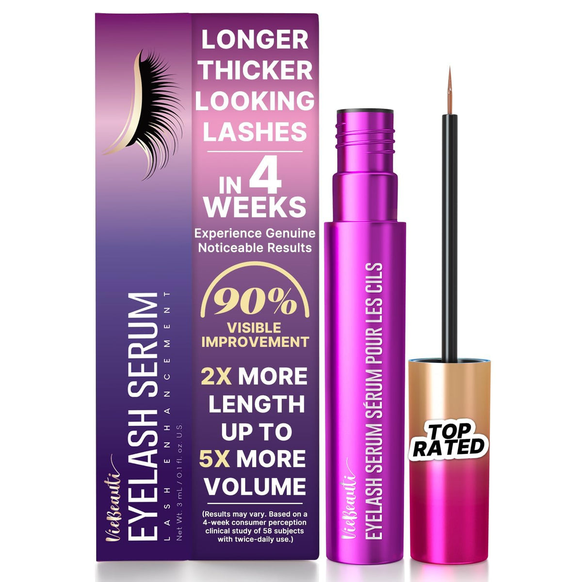 VieBeauti lash serum bottle promoting nourished, fuller lashes.