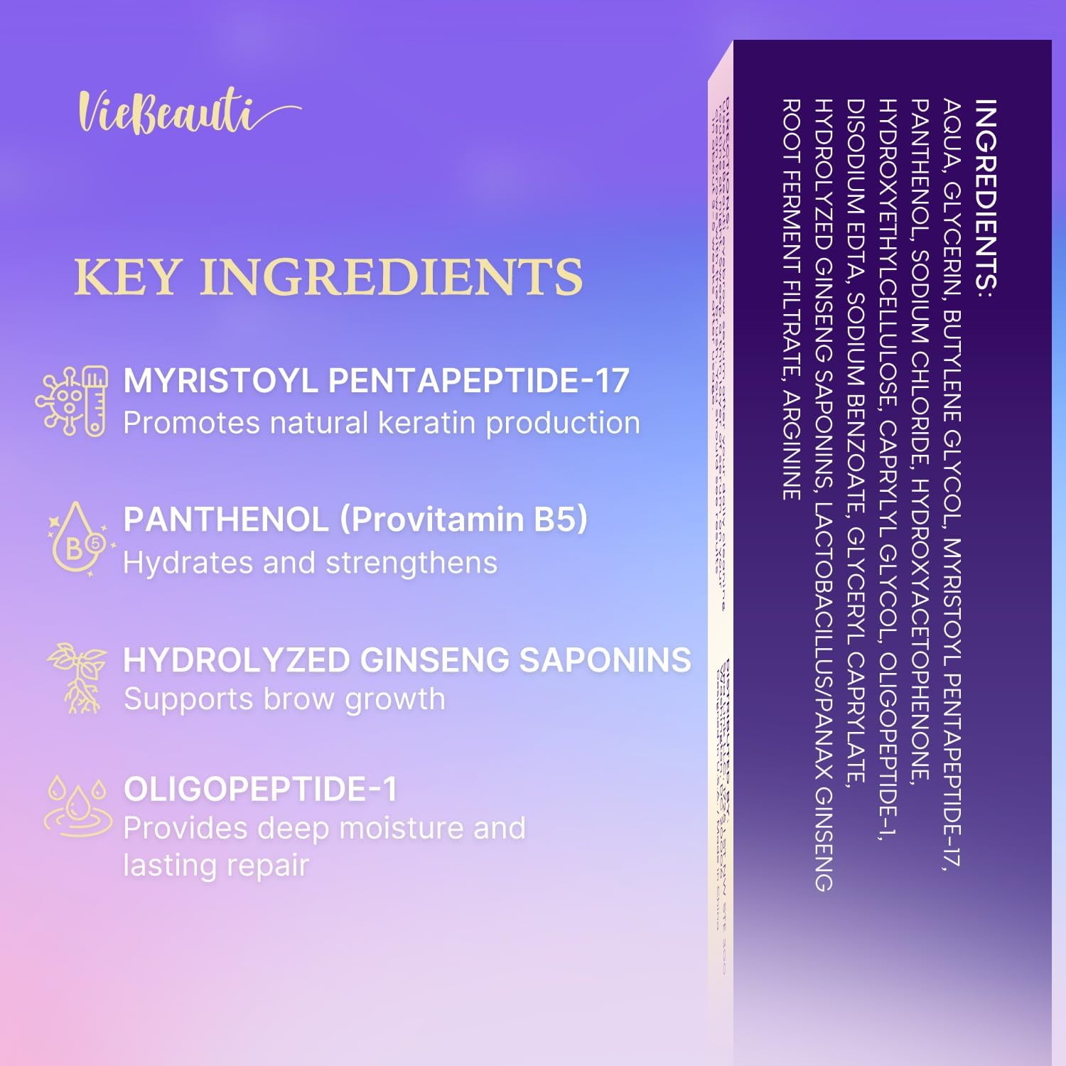 VieBeauti packaging box emphasizes vegan and cruelty-free styling.