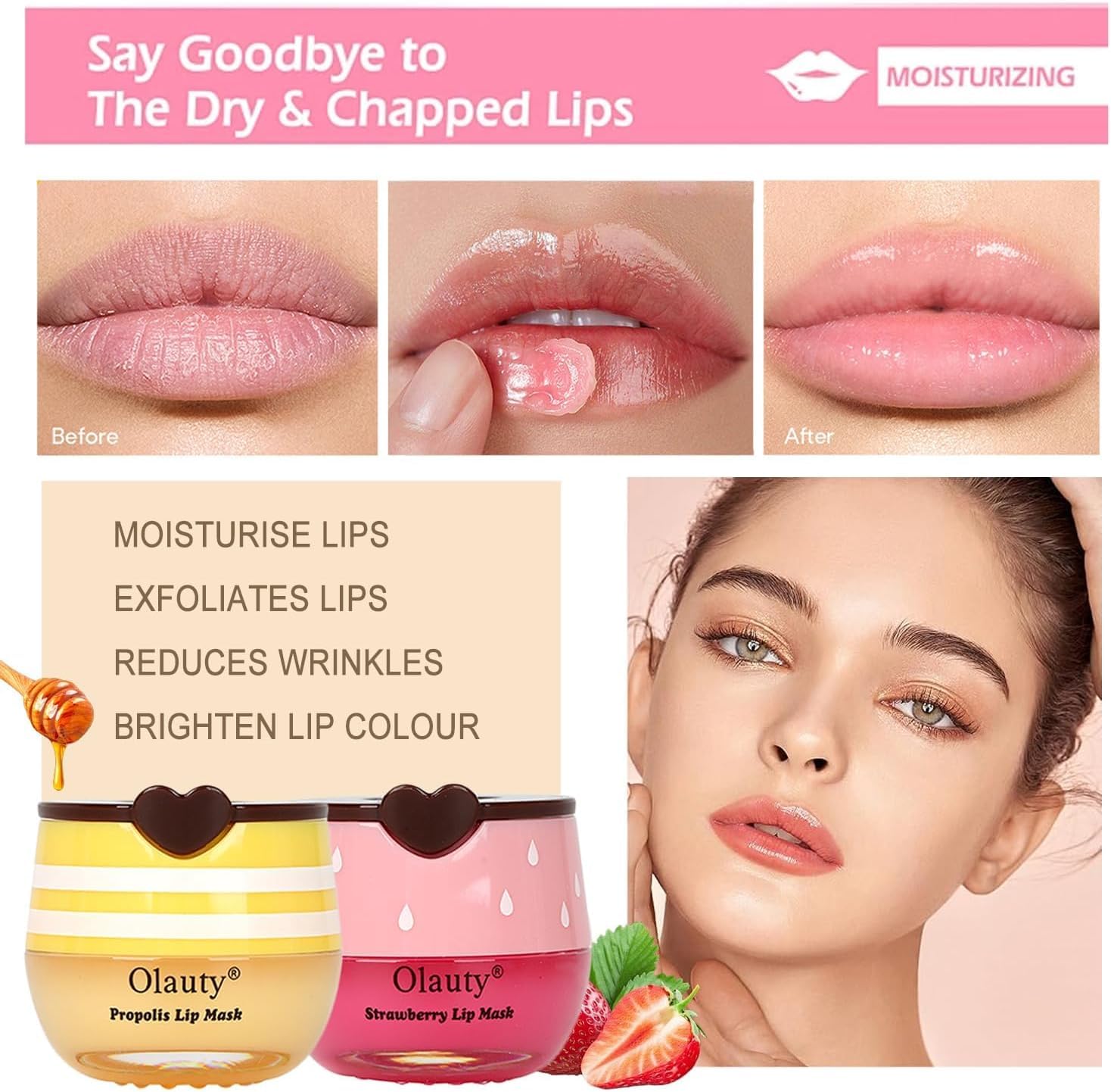 Vienflona bee lip balm honey pot close-up emphasizes soothing hydration.