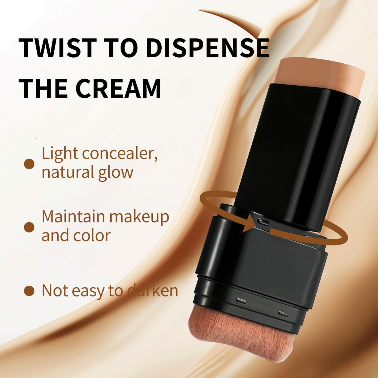 Vienflona Foundation Stick foundation-end-brush-detail enables precise contouring around nose and eyes.