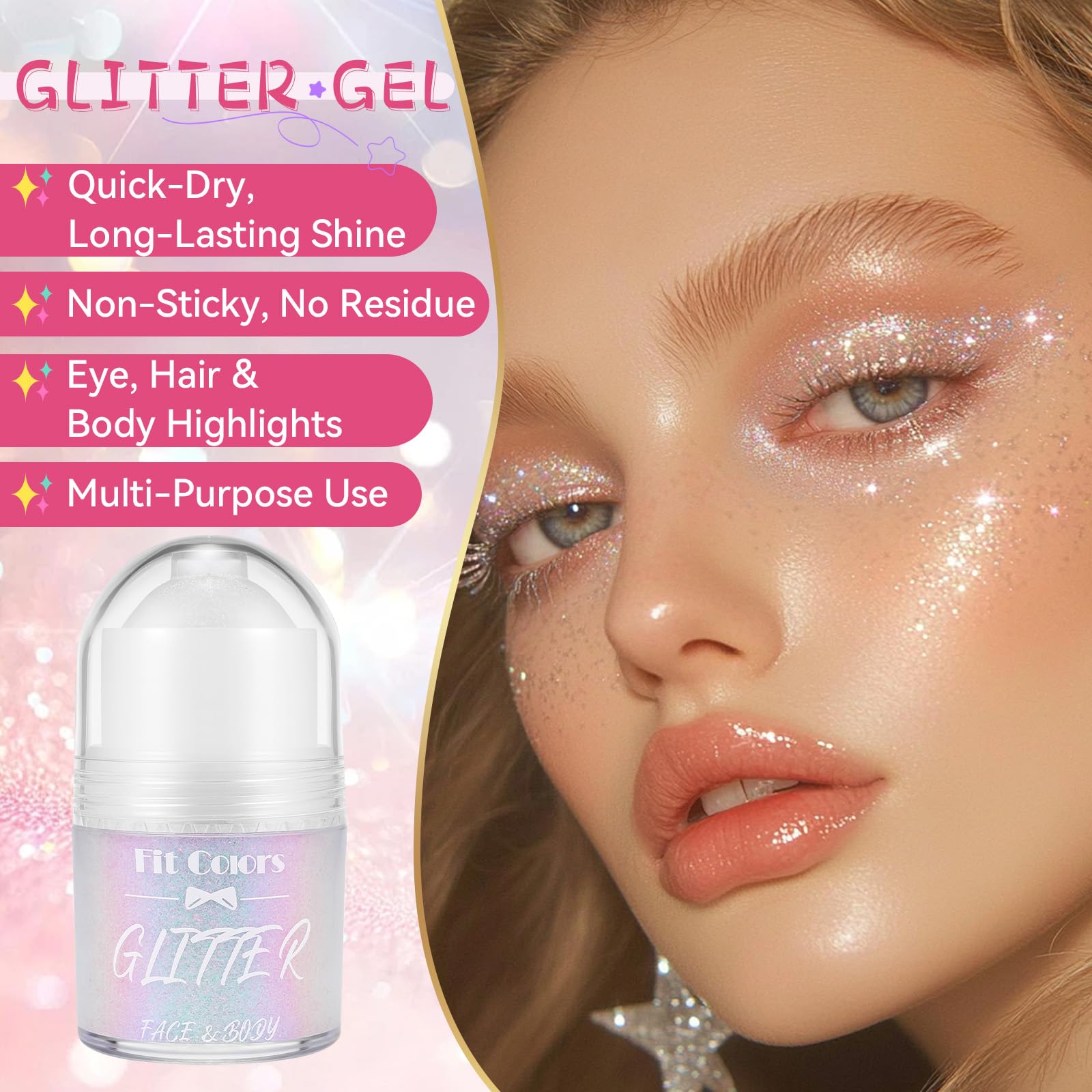 Vigorder mermaid shimmer face application for quick, vibrant facial sparkle.