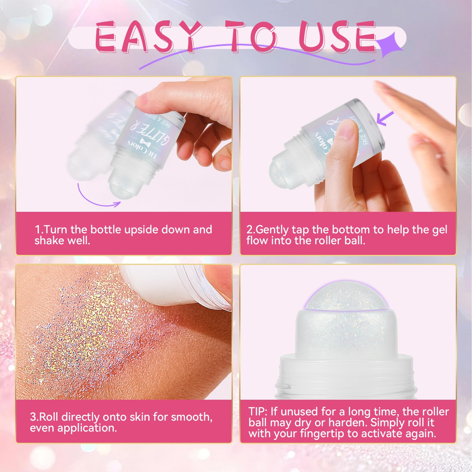 Vigorder soap-and-water removal for quick cleanup after festival sparkle.