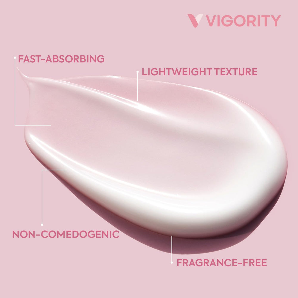 Vigority E3 face cream packaging shows convenient 4.25 oz pump design.