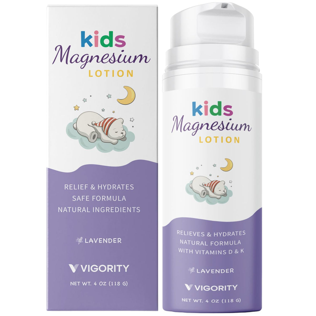 Vigority magnesium lotion bedtime bottle showing calm bedtime routine for children.