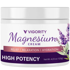 Vigority Magnesium Lotion bottle with lavender label supports a calm bedtime routine.