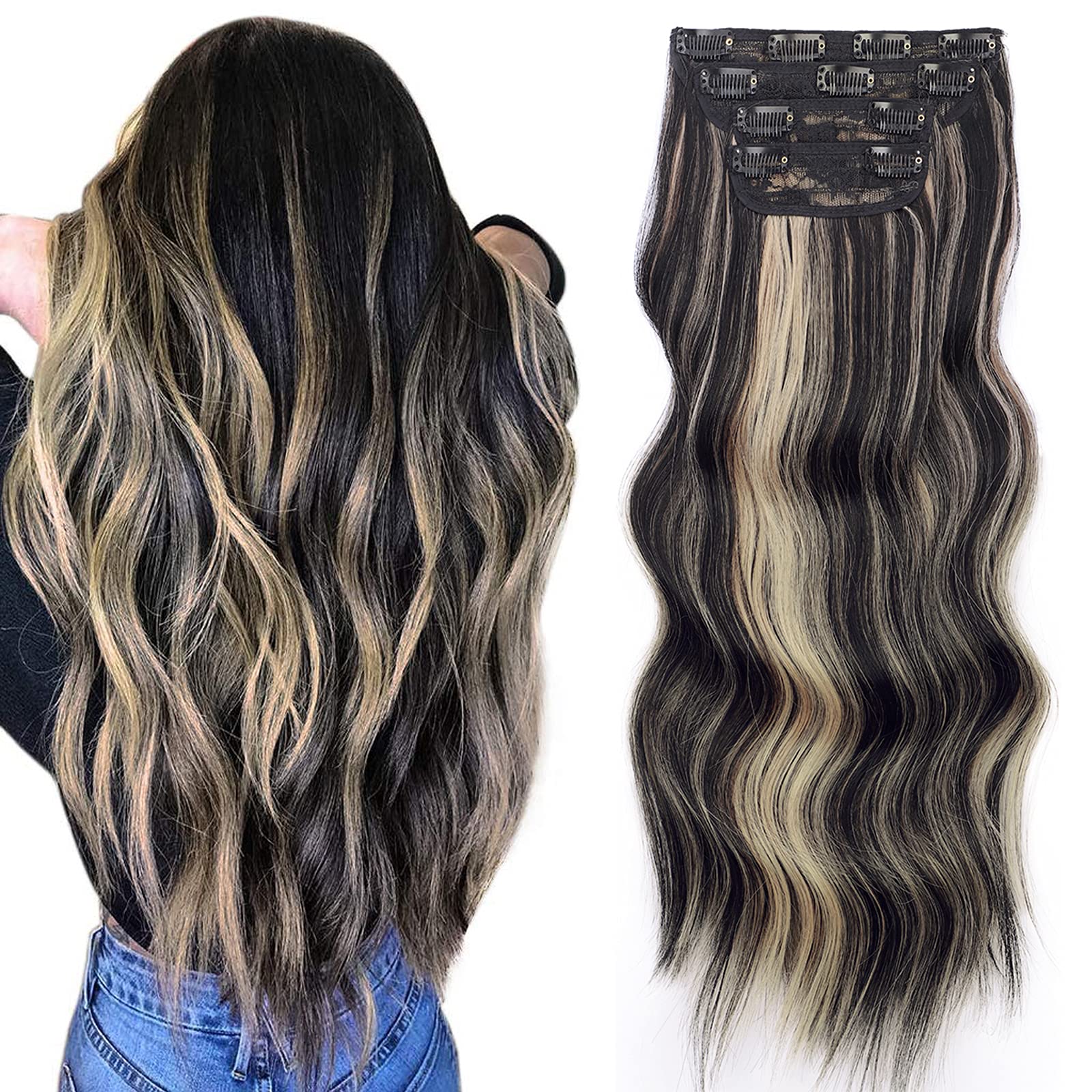 Vigorous clip-in extensions in 20 inch Black Mix Blonde for instant length