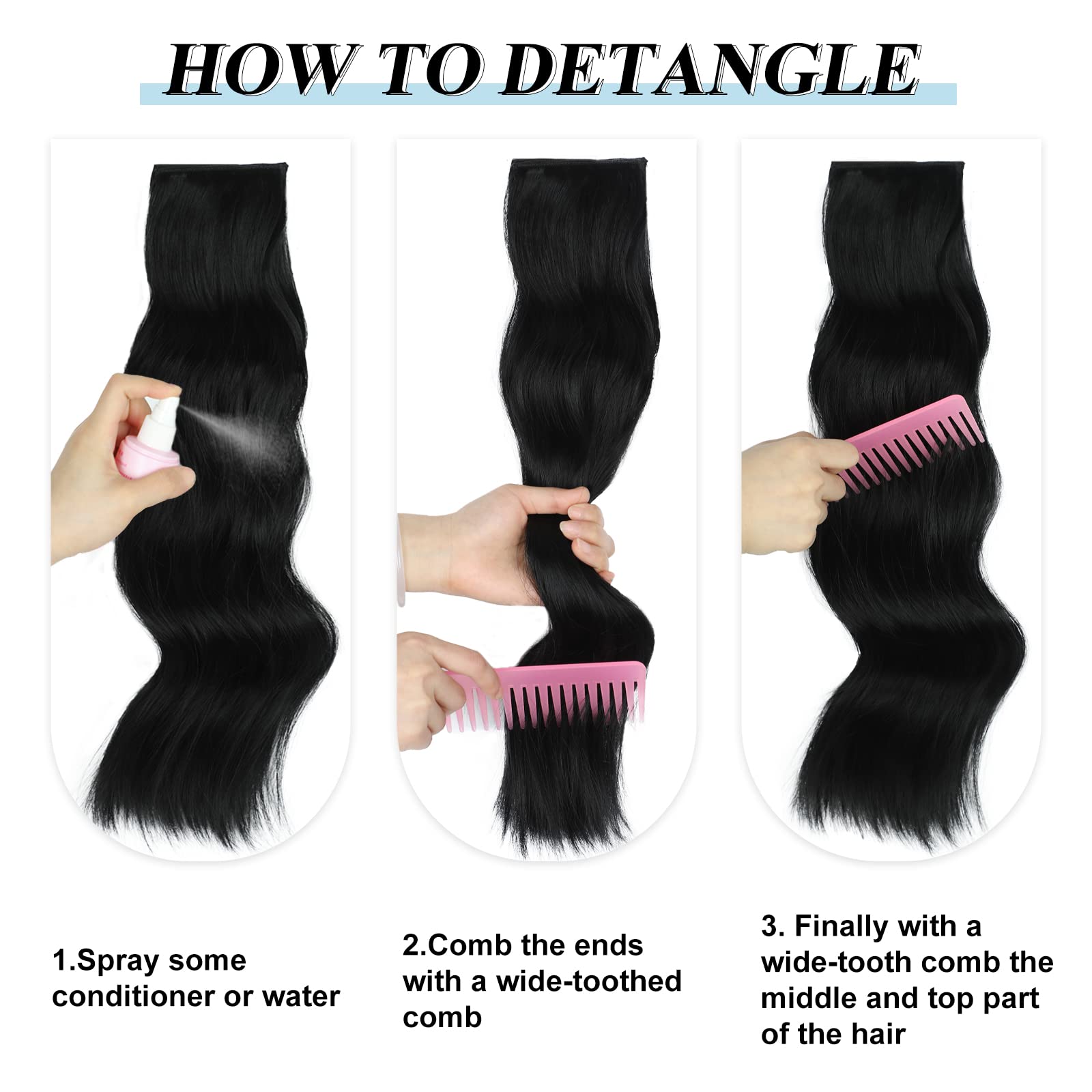 Vigorous soft synthetic fibers in black that mimic natural hair texture