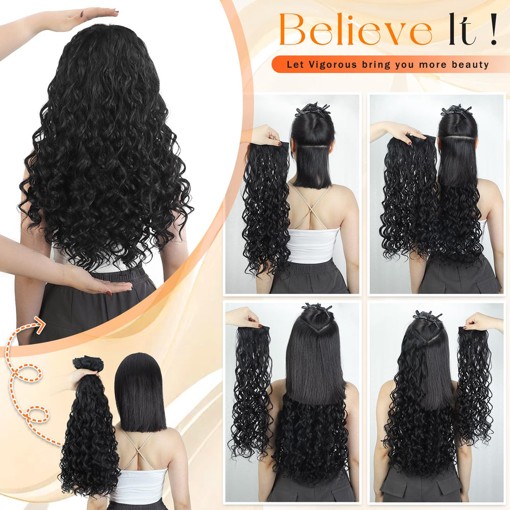 Vigorous Curly Clip-In Extensions secure clips make styling quick