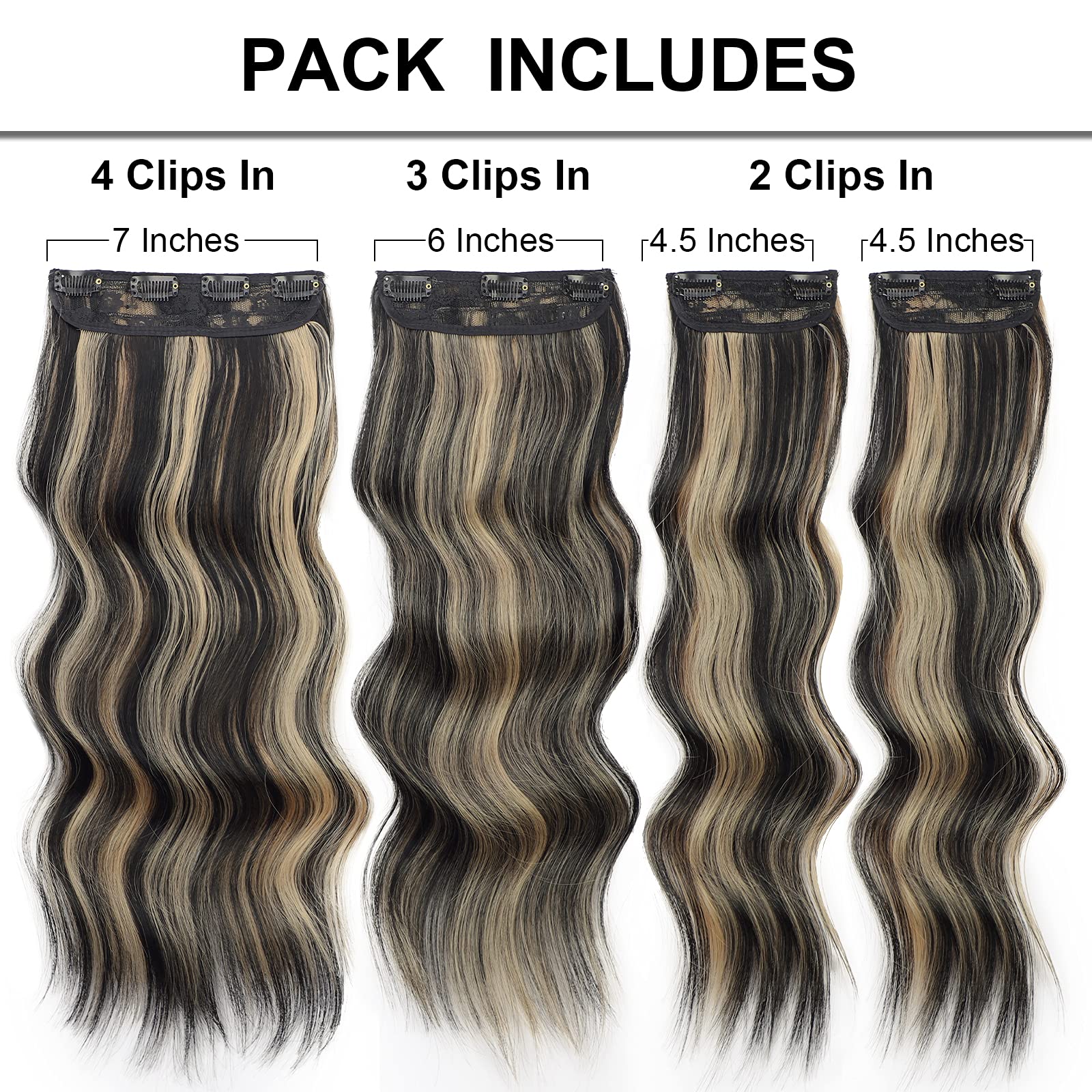 Vigorous four-piece clip-in set for flexible fullness and secure fit