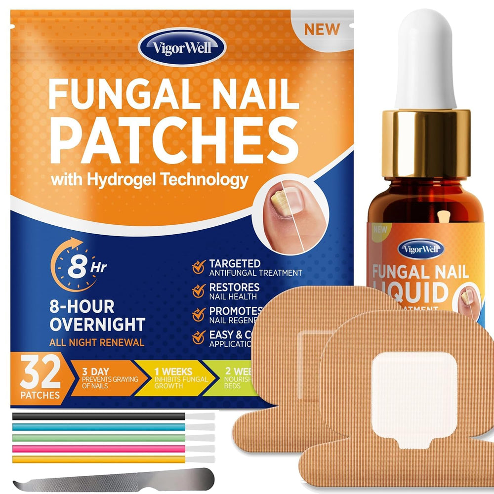 VigorWell toenail fungus patches applied for overnight treatment on affected nails.