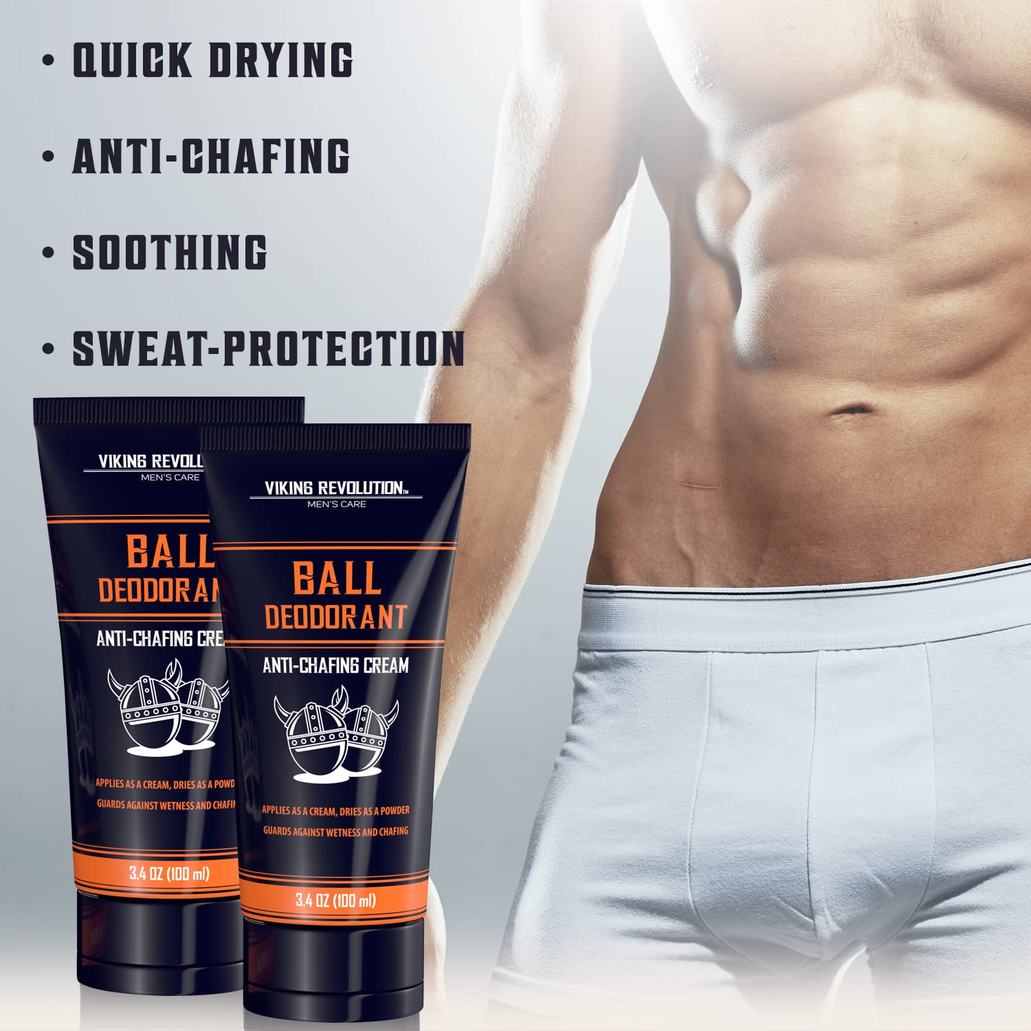 Anti-chafing benefits with soothing ingredients and moisture absorption.