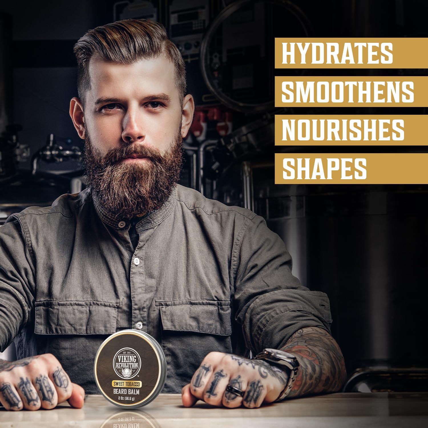 Hands applying the balm for controlled beard softening