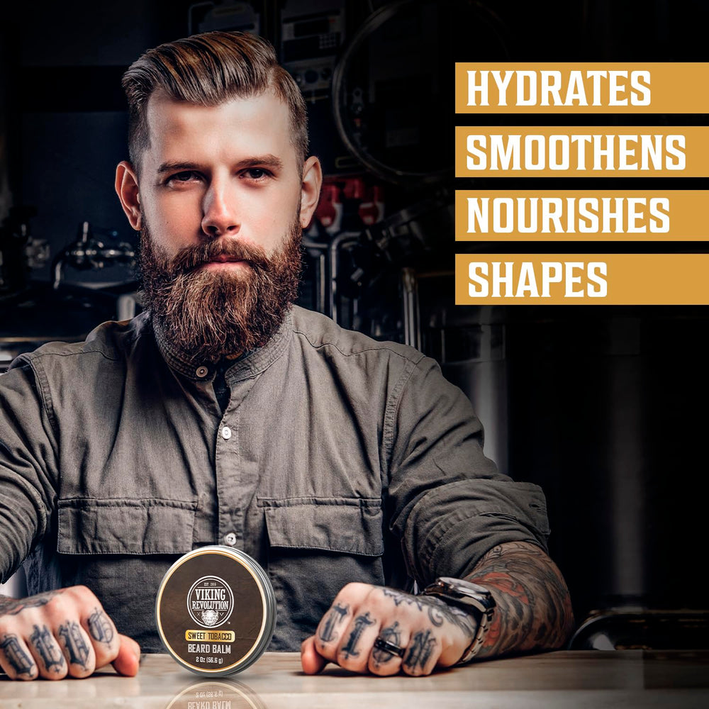 Hands applying the balm for controlled beard softening