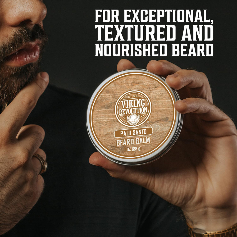 Viking Revolution beard balm closeup showing easy-to-use tube and smooth texture.