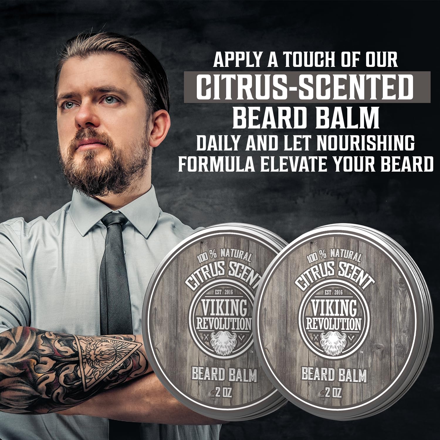 Viking Revolution beard balm on stubble demonstrates non-greasy finish and easy rinse