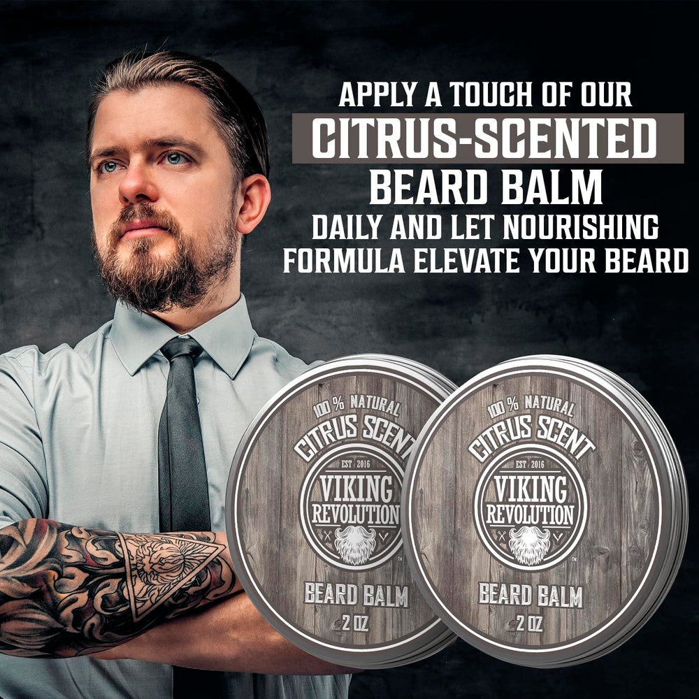 Viking Revolution beard balm on stubble demonstrates non-greasy finish and easy rinse