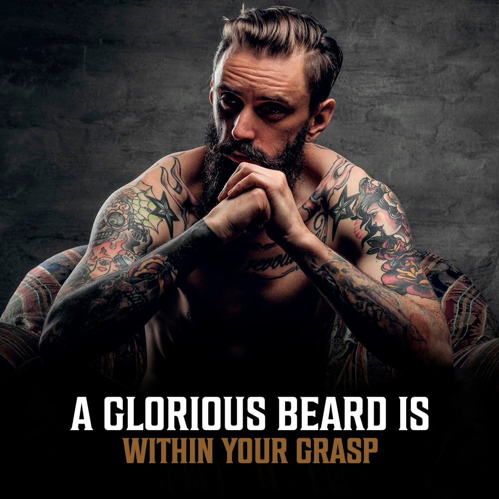 Viking Revolution beard oil packaging on shelf, suggesting a ready-to-use grooming trio