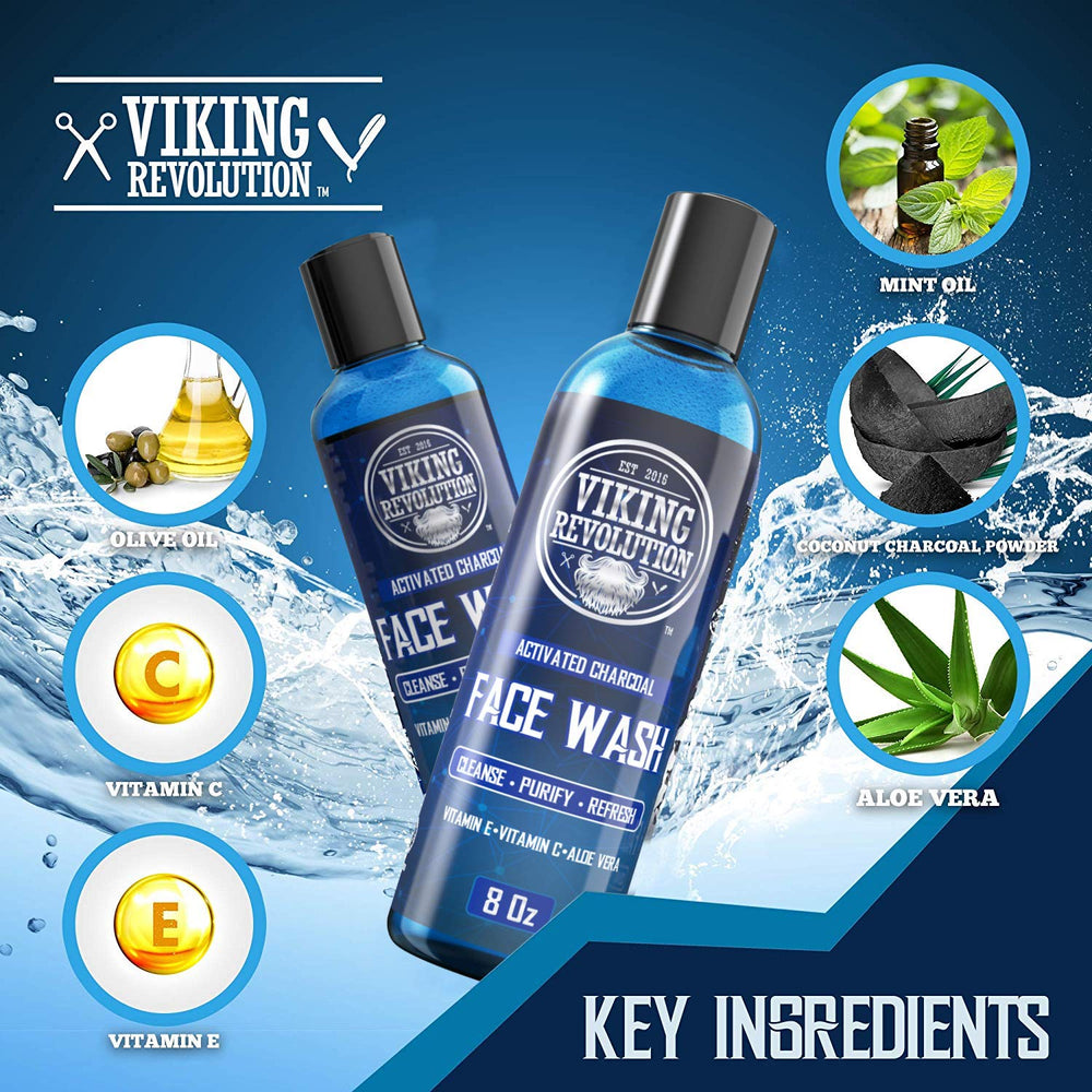 Applying Viking Revolution charcoal face wash during daily cleanse